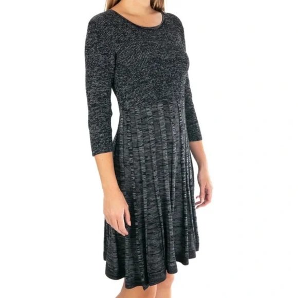 Nina Leonard Black & Grey Pleated Scoop Neck Sweater Dress XL NWT - Picture 13 of 13